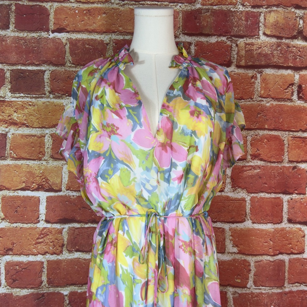 Lucy Paris Floral Multicolor Maxi Dress Size Large Bohemian 70s‎ NEW